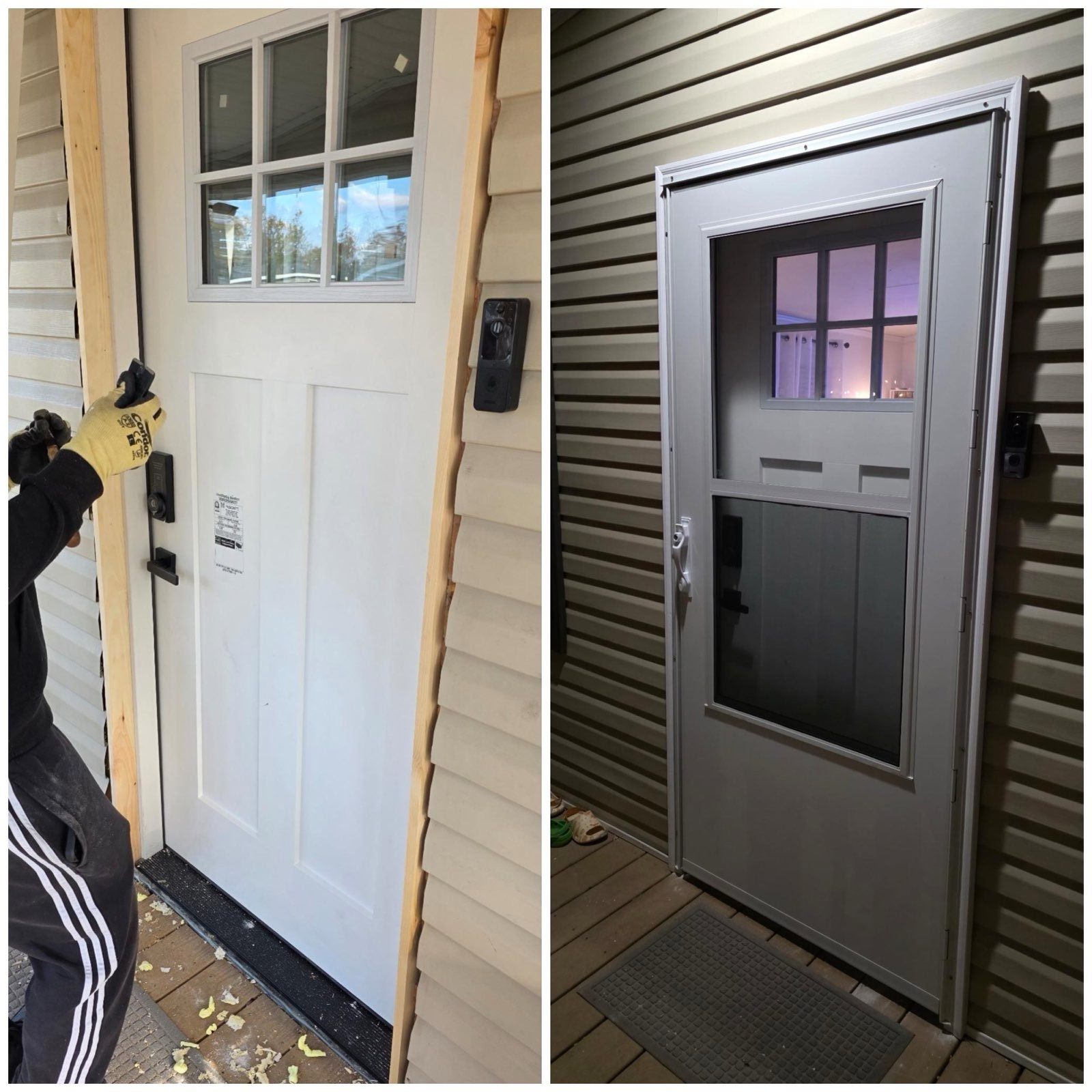 Exterior door and frame installation, before and after